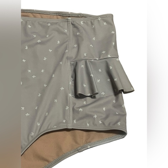 Kortni Jeane high rise gray and white star ruffle swim suit bottom - Picture 3 of 8